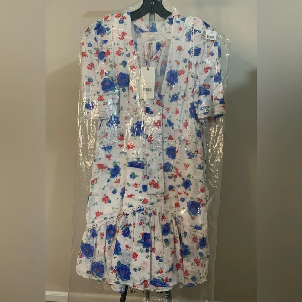 Loveshackfancy Arlo Mini Dress in Blue Notte Size: 8 - Picture 2 of 14